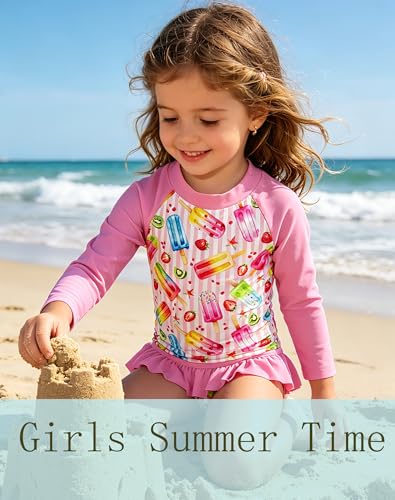 Image of Lovekider Little Girls Swimsuits 2 Pieces Swimwears Rash Guard Set Long Sleeve UPF50+ Bathing Suit for Beach 2-8T