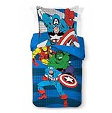 Jay Franco Kids Marvel Avengers Juego de Funda nórdica - Ropa de Cama Supersuave con Funda de Almohada, Solo Funda, edredón no Incluido, Azul, 2 Piezas, Individual
