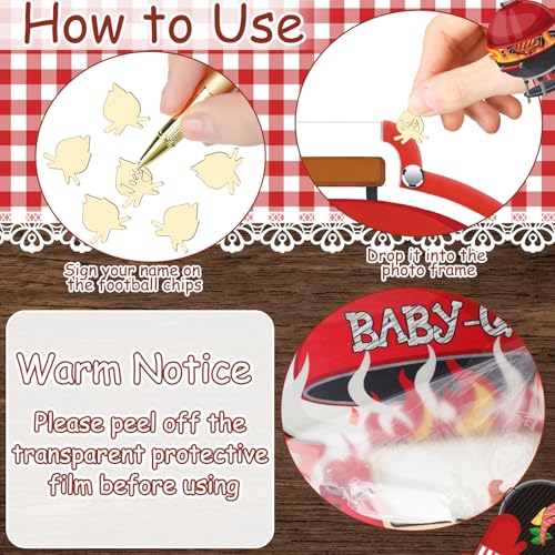 Image of Wenqik 63 Pcs BBQ Baby Shower Guest Book Alternatives Set Baby Shower Decorations with Photo Frame Sonogram Frame Keepsake 60 Wood Slices Guest Book for Birthday