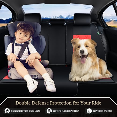 Image of FLORICH Rear Seat Covers Leather Car Seat Covers Waterproof Back Seat Cover Automotive Seat Covers Universal Seat Cushion Protector for Most Cars Trucks SUV-Black&Red