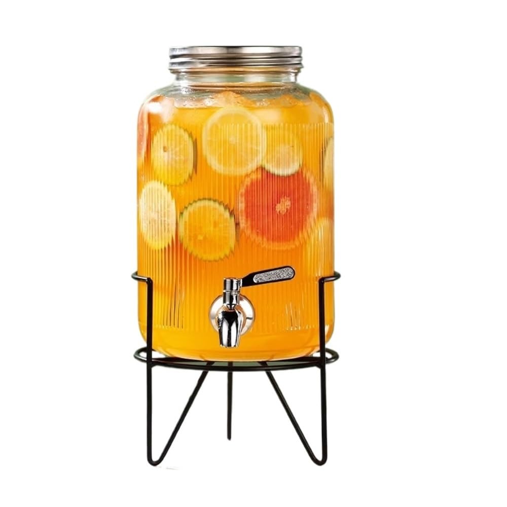 ASerZenith Juice Dispenser Drink Dispenser For Parties Beverage Dispenser With Matel Stand Iced Tea Pitcher Party For Lemonade Juice Ice Chamber(Nero-4L)
