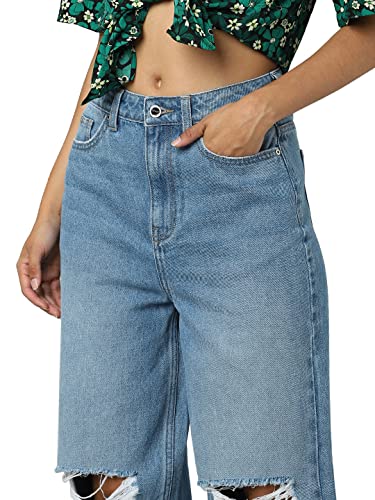 Image of ONLY Women High Rise Relaxed Fit Highly Distressed|Light Fade Jeans