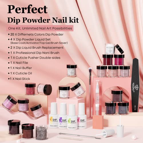 modelones 32 Unidades de Kit de Unhas Em Pó para Imersão, 20 Cores Nude Rosa Tom de Pele Acrílico Ne