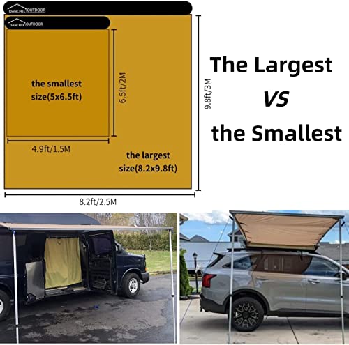 Danchel Outdoor Car Awning Camping Rooftop Tent Retractable, Waterproof Vehicle Roof Rack Awning Overland Shelter Canopy For Suv/Van/Campers/Trucks Khaki 8.2X9.8Ft #TOP7