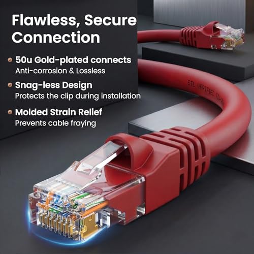 Cable CAT6 SNAGLESS Patch de alta velocidad GearIT pack de 10 cables rojos de 5 pies 4