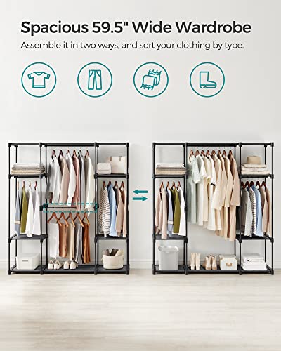 Image of SONGMICS Portable Closet, Freestanding Closet Organizer, Clothes Rack with Shelves, Hanging Rods, Storage Organizer, for Cloakroom, Bedroom, 59.5 x 16.9 x 65.4 Inches, Black URYG036B02