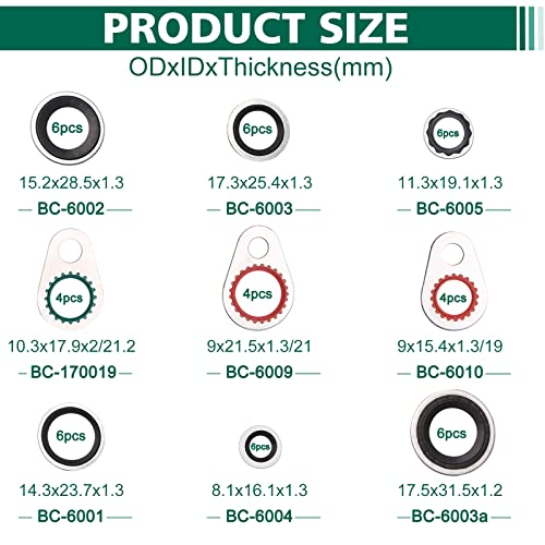 Image of 48Pcs A /C Gasket Assortment, Air Conditioning Compressor Port Seal Washer Kit Bonded Seal Gasket Assortment