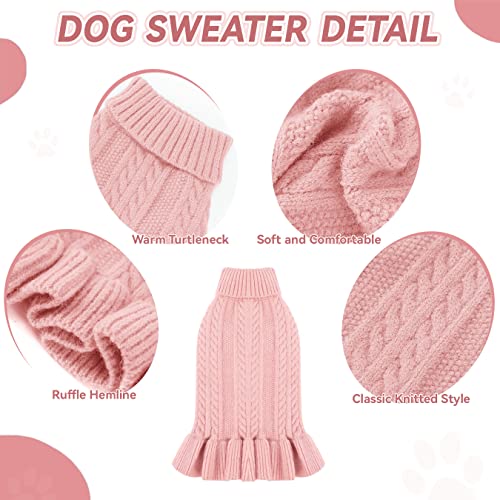 Alagirls Classic Medium Pink Dog Sweaters For Girls,Turtleneck Cable Warm Knit Cat Sweater,Cute Pet Dresses For Yorkie Shih Tzu Outfits,Pink M #TOP3