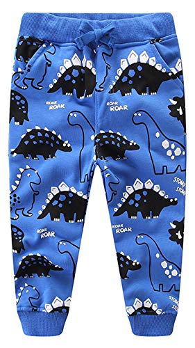 EULLA Little Boy's Jogger Pants Dinosaur Car Animal Print Drawstring Elastic Sweatpants