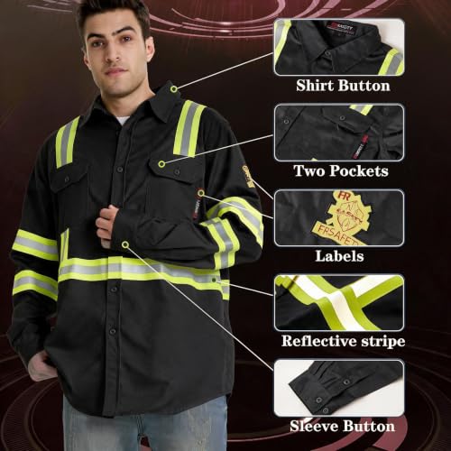 Image of SRsafety Hi Vis FR Shirts for Men,7.0oz Long Sleeve FR Work Shirts,100% Cotton High Visibility Fire Shirt