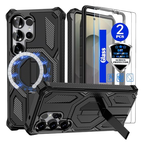 Coque Samsung S25 Ultra MagSafe antichoc noire avec 2 verres trempés et support