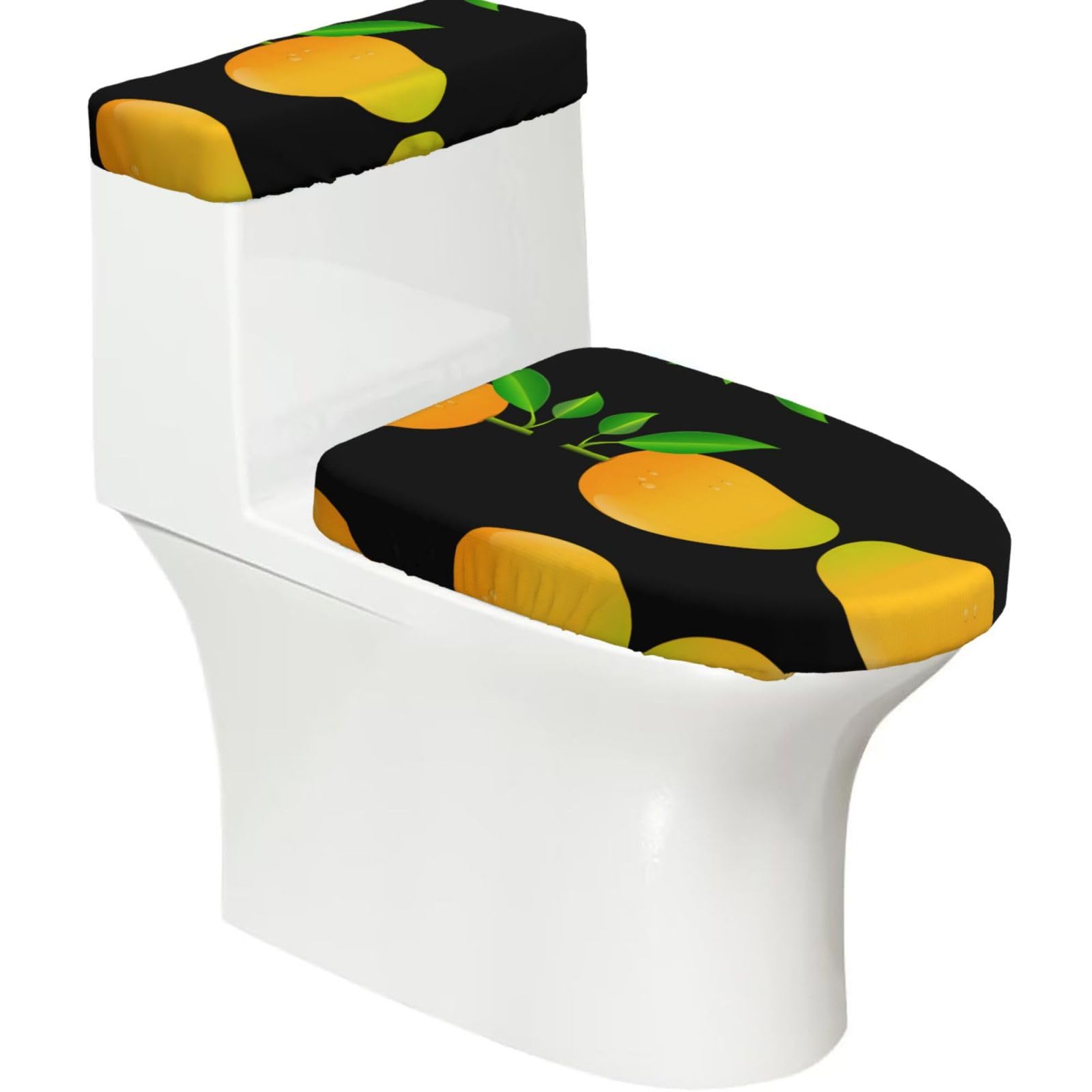Wzycwb Black Mango 2-Piece Toilet Seat Cover Set With Tank Lid, Elastic Fit For U-Shape & Elongated Toilets, Bathroom Decor, Housewarming Gift