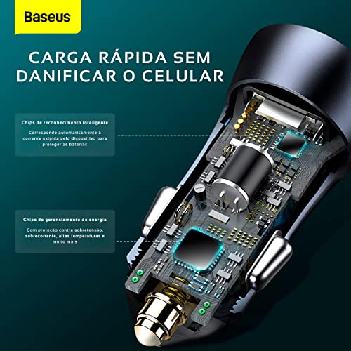 Carregador Veicular Baseus 2 saidas USB tipo C/USB turbo 40w - Grafite