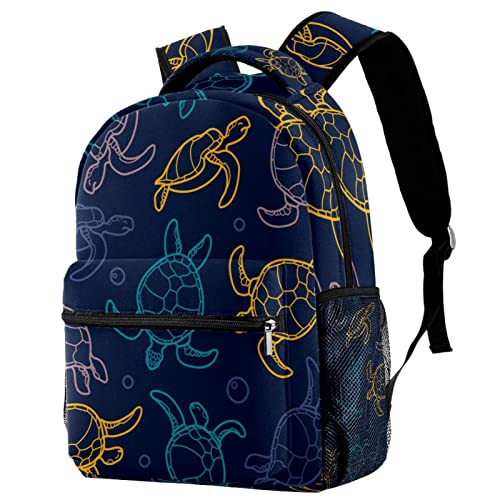 Sac à dos de voyage tortue de mer bleu marine avec poche gourde pour enfant