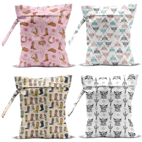 zcyxuuw 4Pcs Waterproof Wet Bag for Swimsuit, Travel Beach Wet Dry Bag, Hidden Zipper Reusable Western Cowgirl Decor, for Travel Beach Wet Swimsuits Toiletries Diapers Laundry Bag