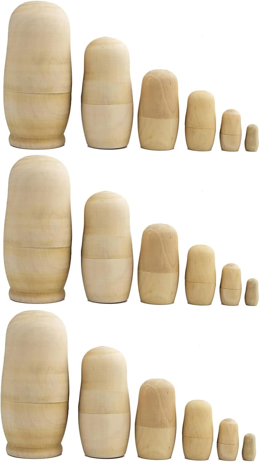 TOYANDONA 3 Sets Unpainted Russian Nesting Doll Blank Wooden Matryoshka Stacking Toy Make Your Own Doll for Christmas Kids Birthday Gift Home Decoration, M (42210135VNW)