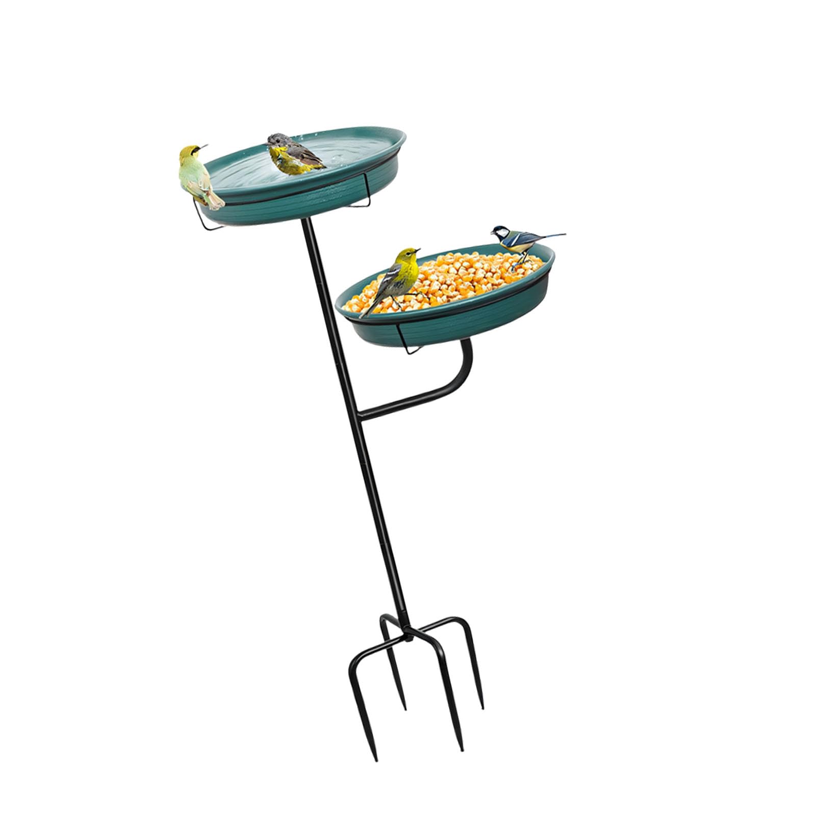 Bebedero para pájaros de metal con bebedero y comedero, ideal para pájaros silvestres en negro y verde