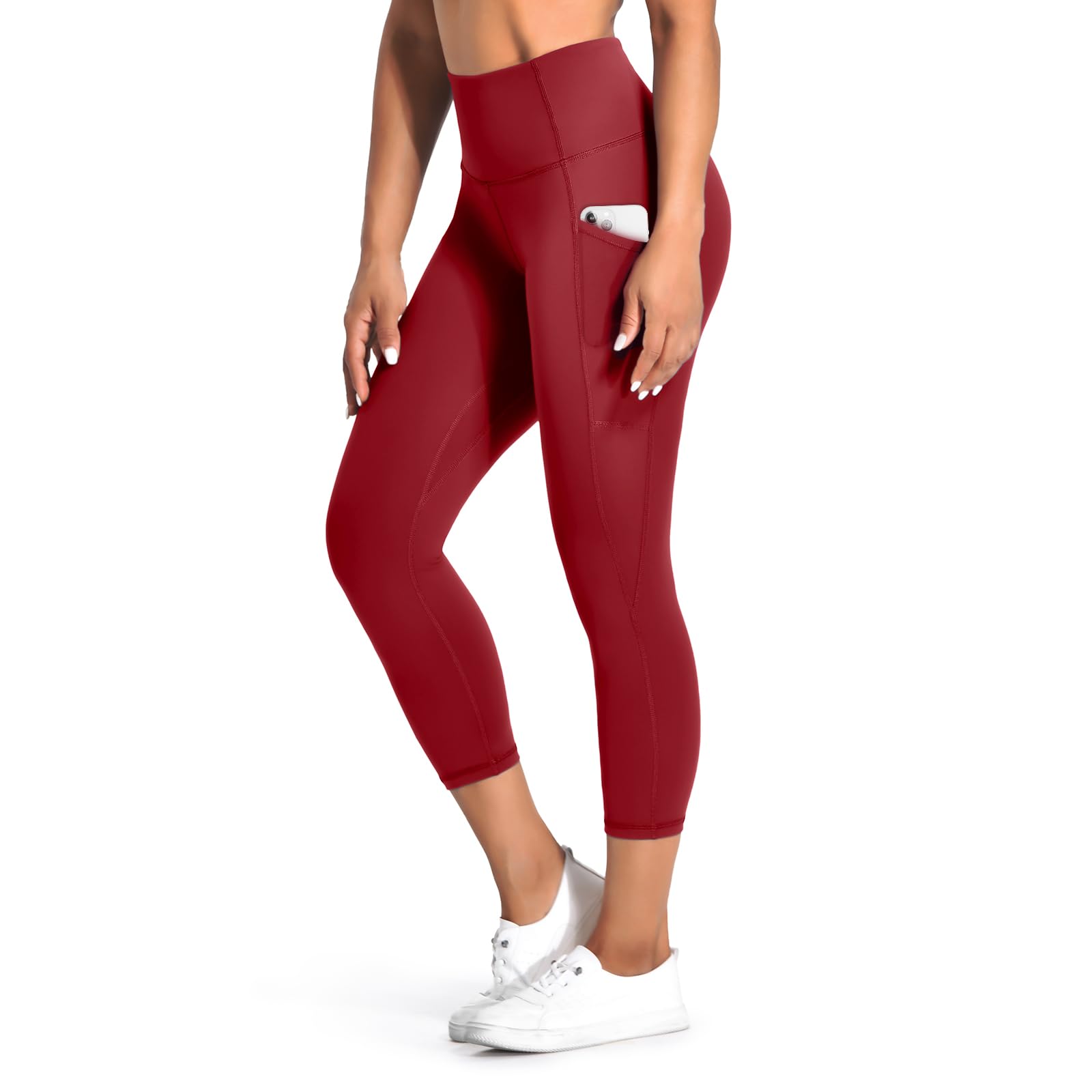 Desol Sport Leggings Damen Tasche Capri 3/4 High Waist Elastische Blickdicht Übergröße Sport Leggins mit Seitentaschen für Yoga Freizeit