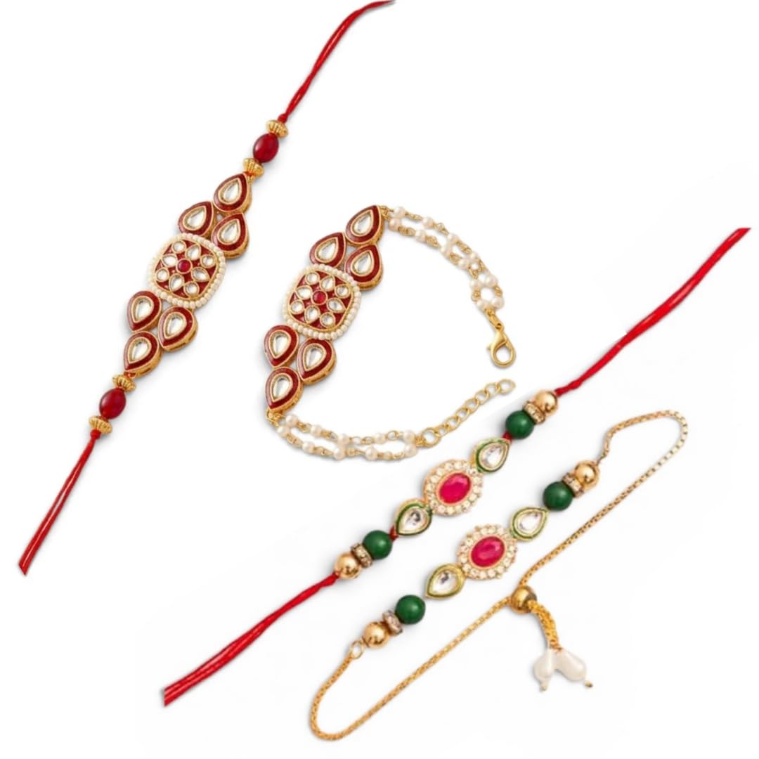 Sweksha Creations Kundan Meenakari work Rakhi Bracelet combo (2 pair)-image-48