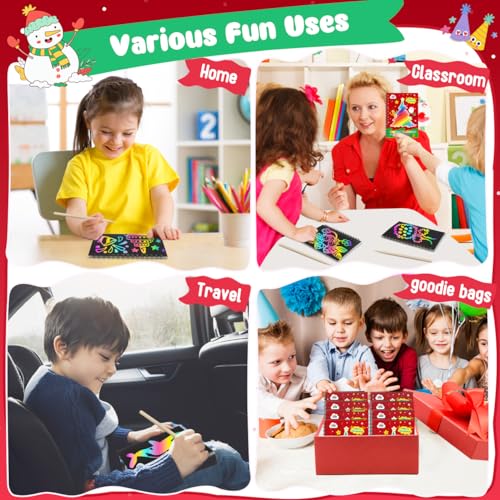 Image of ZMLM 24 Pack Rainbow Art Scratch Notebooks for Kids Birthday Party Favors (Christmas, 16)