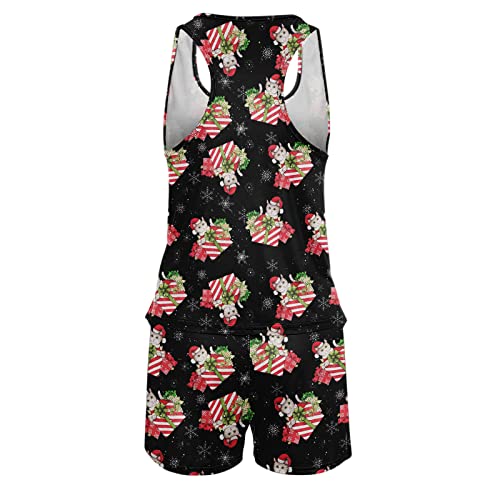Pyjamas For Women Casual Christmas Print Tank Tops Shorts Sleeveless Suit Pajama Set Short Pajamas For Women Black #TOP3
