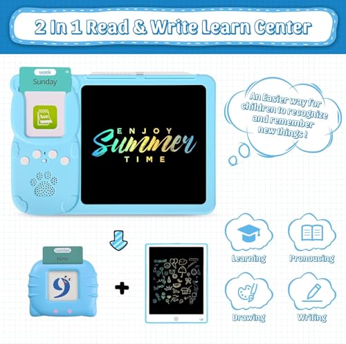 Image of 112 Talking Flash Cards with LCD Writing Tablet for Kids 3-8 Years, Rechargeable Learning & Drawing Board, Educational Toy for Boys & Girls, Preschool Learning Gift, Blue Doodle Board