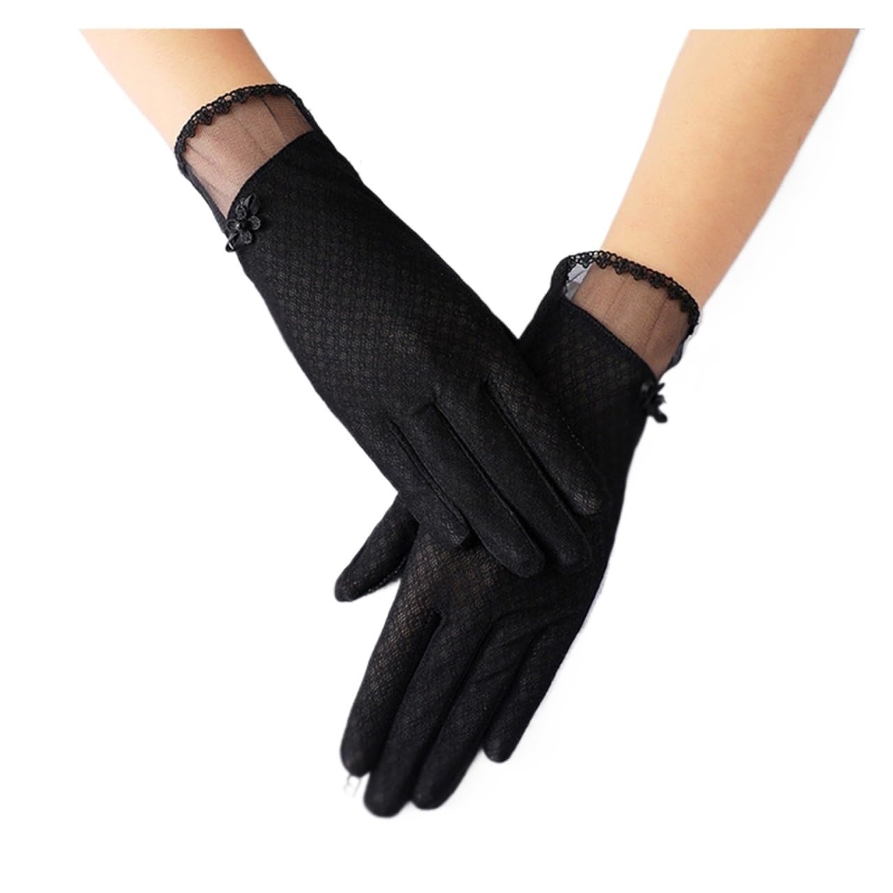 Guantes protector solar verano mujer encaje seda de hielo tactil flores perla 3uds