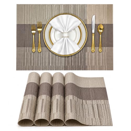 Image of Solitude Set of 4 Dining Table Placemats | Non-Slip PVC Table Mats, Heat Resistant, Washable, Stain-Resistant Surface, (Silver & Grey, 45 x 30 cm)