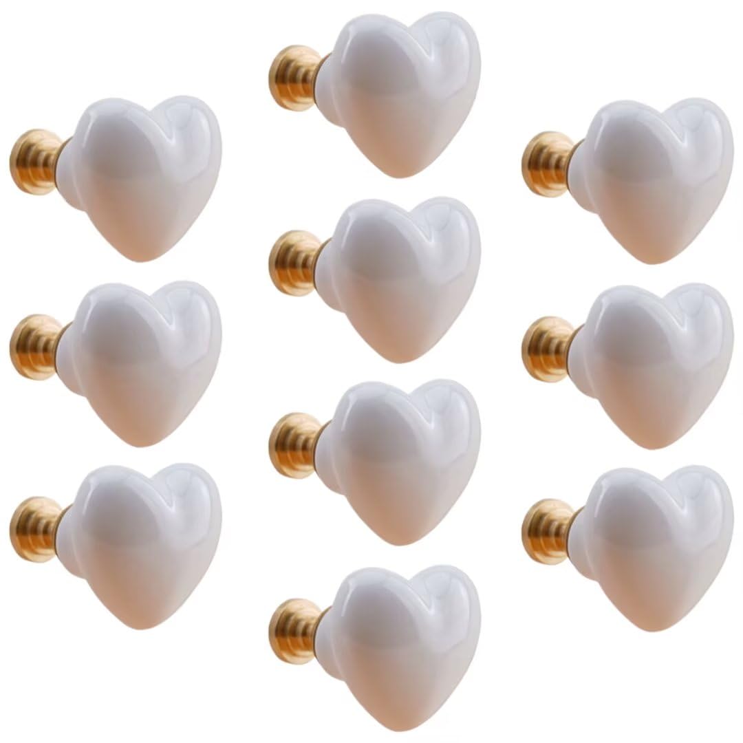 10 pomelli in ceramica a forma di cuore, per mobili da cucina, armadietti, cassetti, per la camera dei bambini, per comò, armadi, decorazioni per la casa, con base in ottone