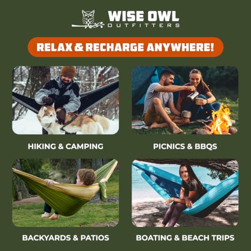Image of Wise Owl Outfitters Camping Hammock - 400lbs Portable Hammock with Tree Straps - Travel, Backpacking, Hiking, Outdoors Camping Gear - Single