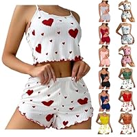 Womens Pyjamas Shorts Set, Ladies Loungewear Set UK, Shorts and Sleeveless Camisole Sets Casual Soft Lingerie Sexy Pjs Ladies Loungewear Sleepwear Nightwear for Summer