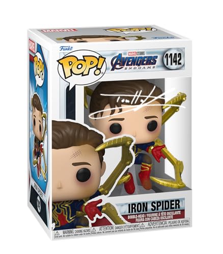 Tom Holland Spiderman Unmasked Spider-Man #1142 Facsimile Signed Reprint Laser Autographed Funko POP! Movies Marvel Endgame Figurine with Protector Case