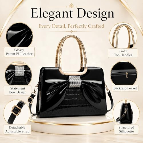 Shoulder Bags for Women, Retro Vegan Leather Handbags with Lock Closure, Y2K Vintage Purse Medium Structured Top-Handle Satchel for Work Travel Party (Black) — view 5