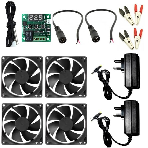 W1209 Combo for DIY Incubator 1PIECE W1209 2PIECE 12V 2A Adapter+4PIECE 3INCH DC Fan+2PIECE Female DC Jake+2SET ALIGATER Crocodile PIN Electronoc Digital Thermostat Sensor 12 Volt Temperature