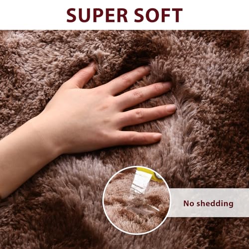 5x8 Brown Rugs for Living Room Fluffy Fur Bedroom Area Rug,Rustic Plush Non-Slip Dark Carpet for Book Room Office,Coffee Stain Resistant