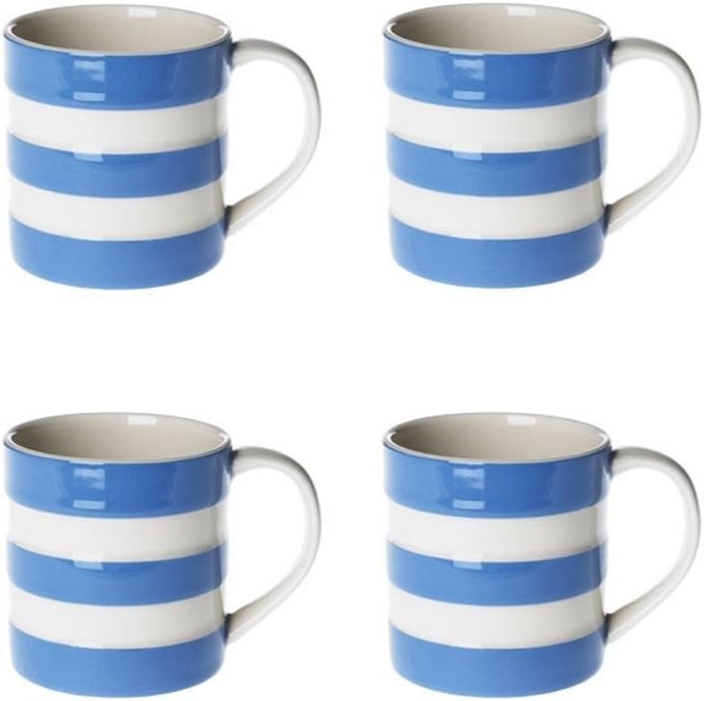 Cornishware Blue and White Stripe Set of 4 Espresso Cups Mugs, 6oz