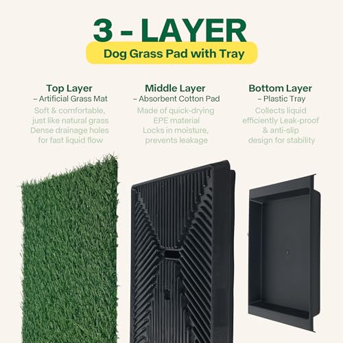 Image of Pawise Dog Grass Pad with Tray, 20x25 Inch Artificial Turf Puppy Potty Pad, Indoor Outdoor Dog Toilet with Pull-Out Drawer & Free Garbage Bags, Dogg Litter Box for Potty Training
