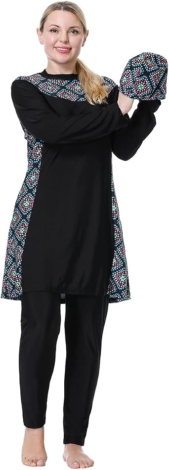 Plus Size Burkini Swimsuit for Women Modest Muslim Swimwear Full Cover Swim Top Pants Hijab Set