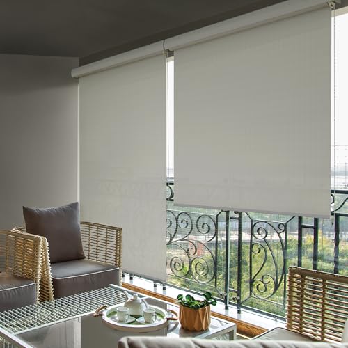 Image of HIPPO Outdoor HDPE Roller Blind Curtain - 95% Sun & UV Protection,reathable Airflow Design, Light Filtering Corded Roll-Up Shade for Balcony & Outdoor Spaces (Arctic-White, 3FTX6FT)