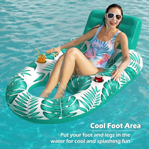 Image of Jasonwell Inflatable Pool Float Adult - Pool Floaties Lounger Floats Raft Floating Chair Water Floaties for Swimming Pool Lake Lounge Float with Cup Holders Beach Pools Party Toys for Adults