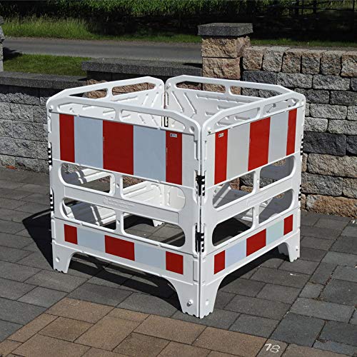 UvV Schachtschutzgitter Schachtabsperrung Schranke + Tastleiste (Klasse RA1 Reflexfolie rot/weiss) HD-PE Kunststoff Weiss 4 Elemente je 100 x 100 cm