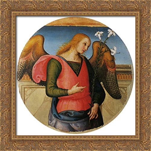 Pala Di Sant Agostino (Arcangel Gabriel) 20 x 20 pulgadas, lienzo enmarcado en madera dorada por Pietro Perugino
