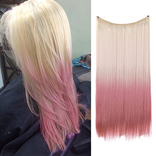 Synthetic Ombre Invisible Wire Hair Extensions Beach Blonde to Pink Straight Hairpieces 16 Inch Adjustable Headband for Women No Clip SARLA