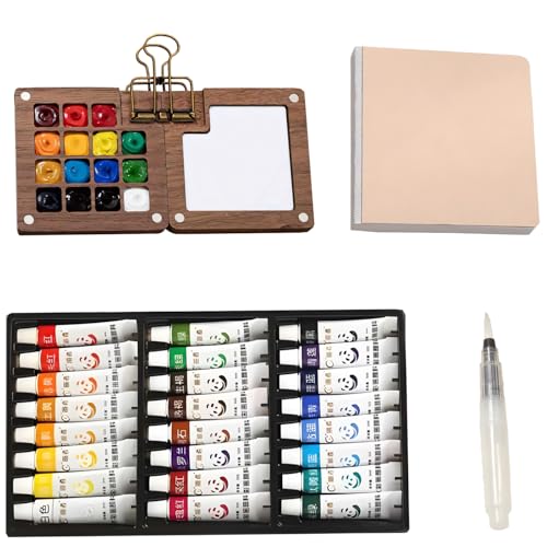 Pocket Watercolor Palette Set - 8-Grid Mini Wooden Travel Paint Box, Portable Artist Sketching Kit with <a href=