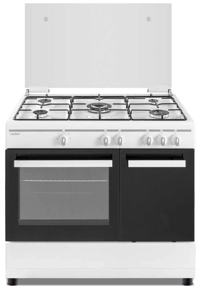 Sauber - COCINA SCW5GB 5 Quemadores -Gas Butano - Porta-bombonas - 90X60 - Tapa Cristal - Color Blanco - ENTREGA Y RETIRADA USADA INCLUIDO EN DOMICILIO