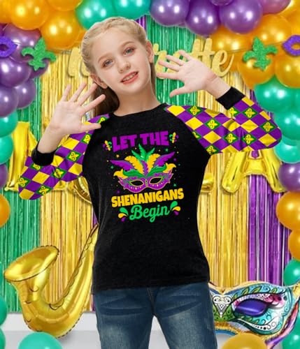 Image of Remimi Girls Thanksgiving Shirts Buffalo Plaid Raglan Tee Cute Turkey Holiday Party Long Sleeve Tshirt 5-14 Years