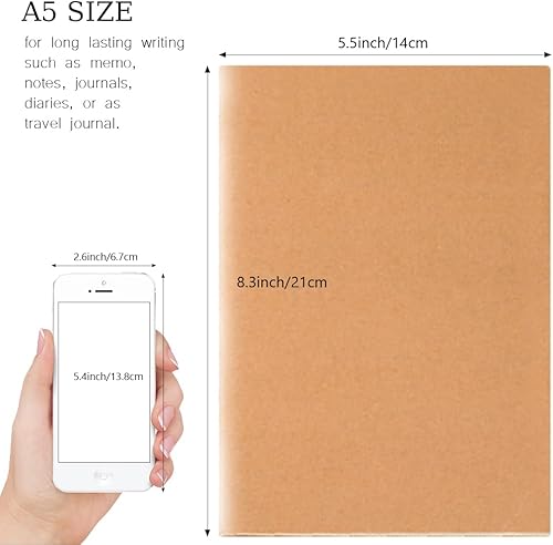 Miniatura 8 de Cuaderno de diario A5 a granel, tapa de estraza de 60 páginas, diario de papel rayado para viajeros, notas, notas, notas  Diarios a granel cosidos