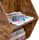BEWISHOME Hexagonal Coffee Table with Storage, Unique Modern Coffee Table for Living Room and Office, Brown Natural Wood Small End Tables for Small Spaces Set of 2, KlZ02Z