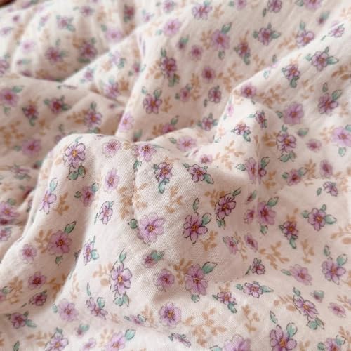 BuLuTu Purple Floral Print Toddler Blanket Quilted 100% Cotton Muslin Lightweight Kids Comforter Soft Bed Blankets for Girls Toddler Crib Quilt, All Seasons Blankets, 47x59 Inches - Thumbnail 5