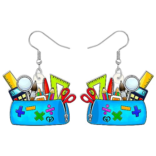 SHIGIE Brincos de acrílico para o Dia do Professor Novidade com Pincel Pendente Estojo de Lápis Jóias para Mulheres Papelaria Amantes Presentes, M, Acrílico, Sem pedra preciosa